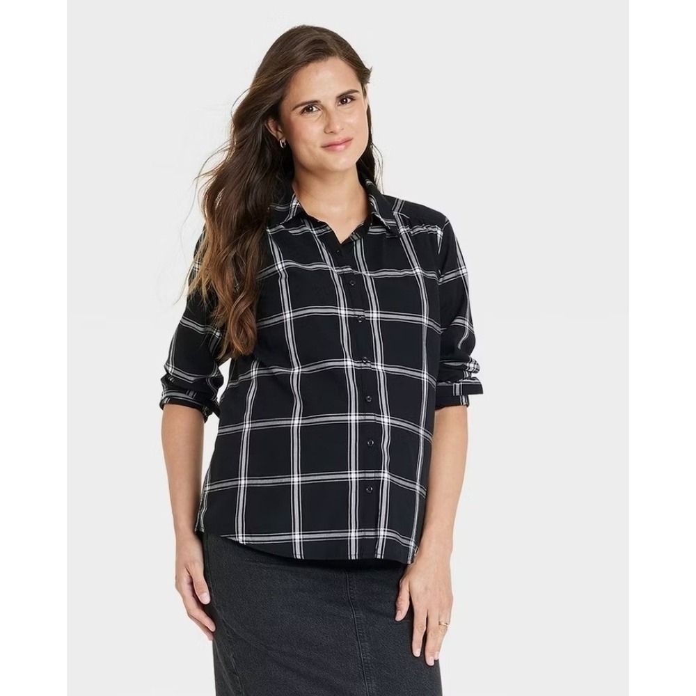 NWT Ingrid Isabel Maternity Black White Plaid Button Down Shirt Maternity XS NEW
